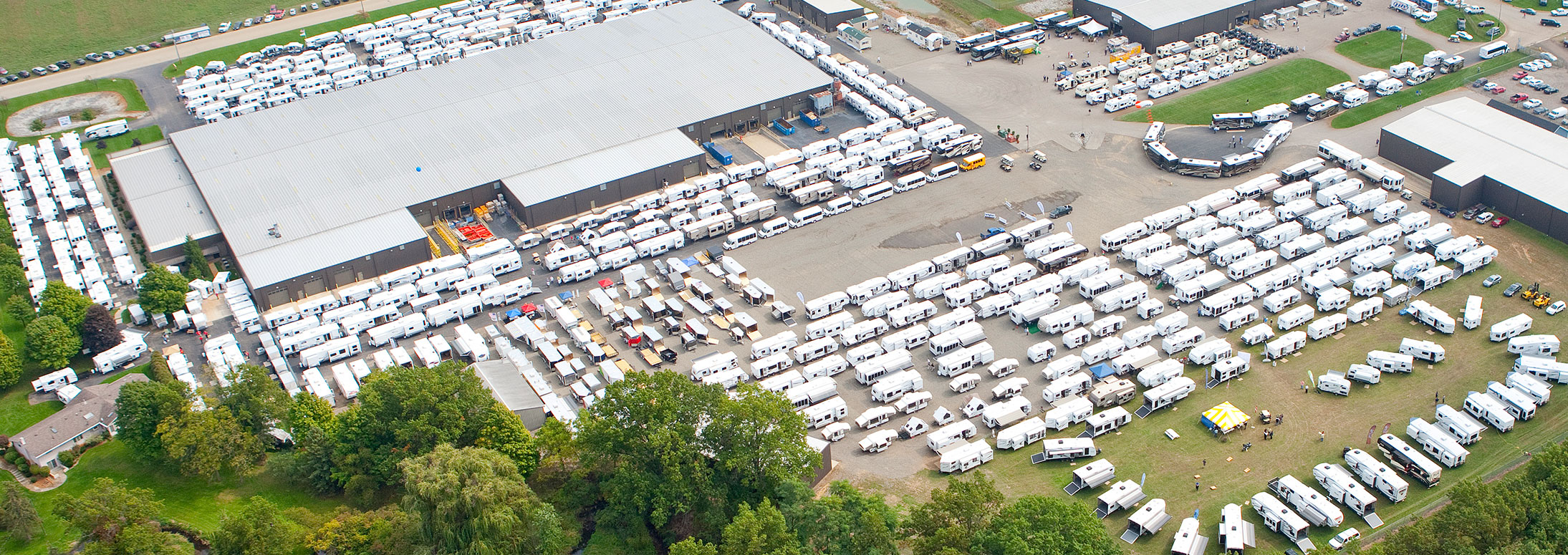 Aerial view of large recreational vehicle expo
